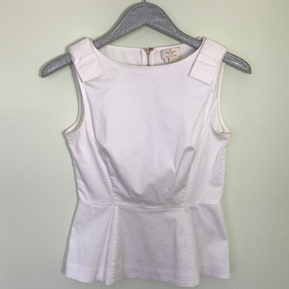 Kate Spade White Peplum Top with bows SZ 6